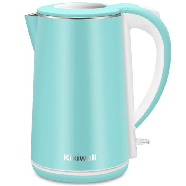 Electric Kettle Stainless Steel for Boiling Water, Double Wall Hot Water Boiler Heater, Cool Touch Electric Teapot, Auto Shut-Off & Boil-Dry Protection, 120V/1200W, 1.8Liter, 2 Year Warranty(Sky Blue)
