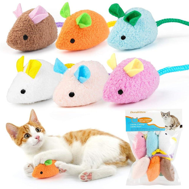 Dorakitten Catnip Toy - 6Pcs Cats Mouse Plush Cat Toys Realistic Cute Kitten Mice Filled Catnip for Cat Chew Toy1