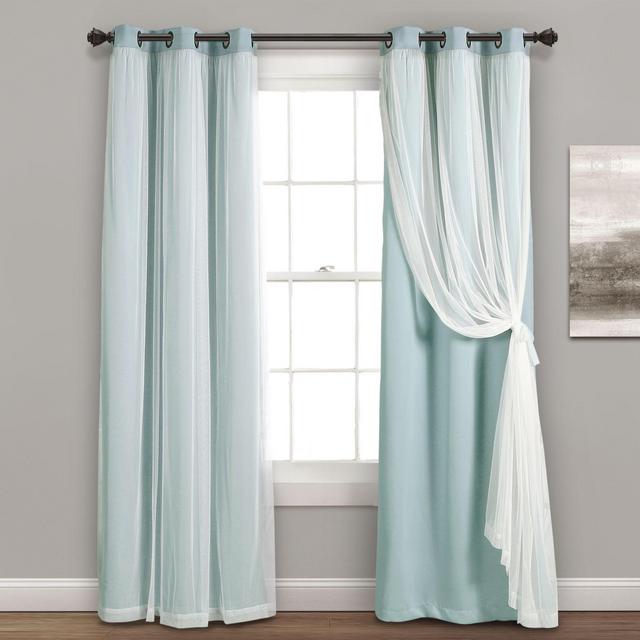 Lush Decor 2-Pack 84-Inch Grommet Sheer/Room Darkening Lined Window Curtain Panels in Blue