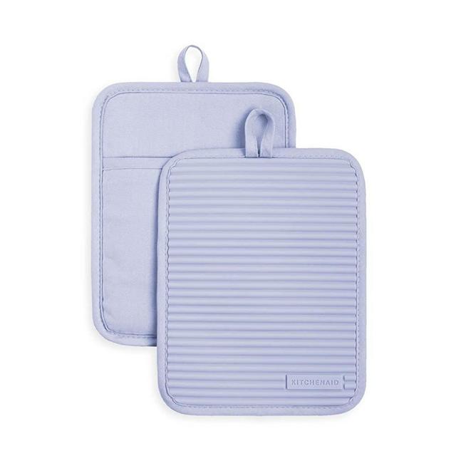 KitchenAid Ribbed Soft Silicone Pot Holder Set, Lavender Cream