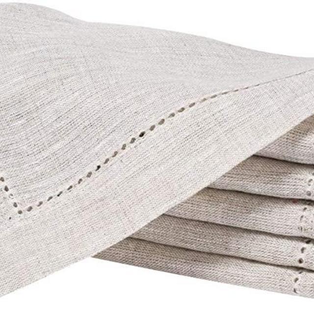 100% Linen Dinner Napkins With Hemstitched 16x16 inch Natural, Wedding Napkins, Cocktails Napkins, Fabric Cloth Napkins, Cotton Napkins Mitered Corners,100% Linen Napkin Set Of 6