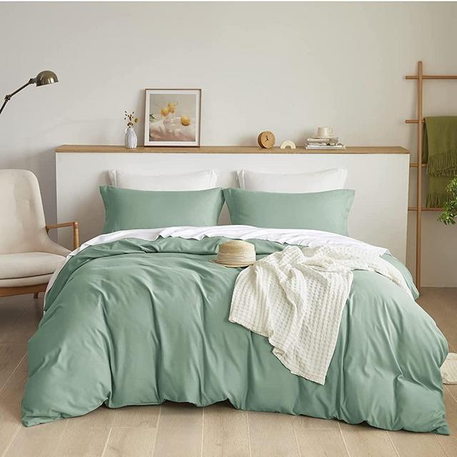 Bedsure Green Duvet Covers Queen Size - Brushed Microfiber Soft Queen Duvet Cover Set 3 Pieces with Zipper Closure, 1 Duvet Cover 90x90 inches and 2 Pillow Shams