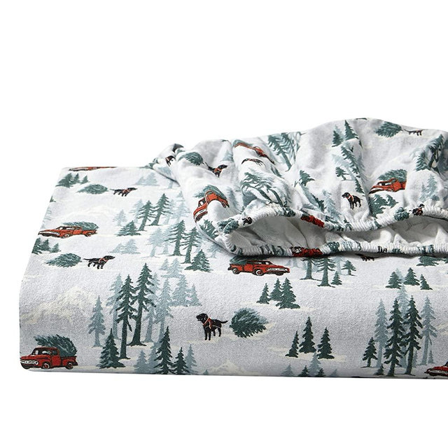 Eddie Bauer - Flannel Collection - 100% Premium Cotton Bedding Sheet Set, Pre-Shrunk & Brushed For Extra Softness, Comfort, and Cozy Feel, Queen, Tree Farm