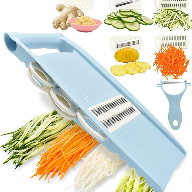 NACOLUS 5 in 1 Mandoline Slicer for Kitchen Vegetable Slicer Mandolin Multi Blade Potato Chip Slicer Veggie Slicer Vegetable Cutter Julienne Shredder Vegetable peeler For Small Job In Kitchen Blue