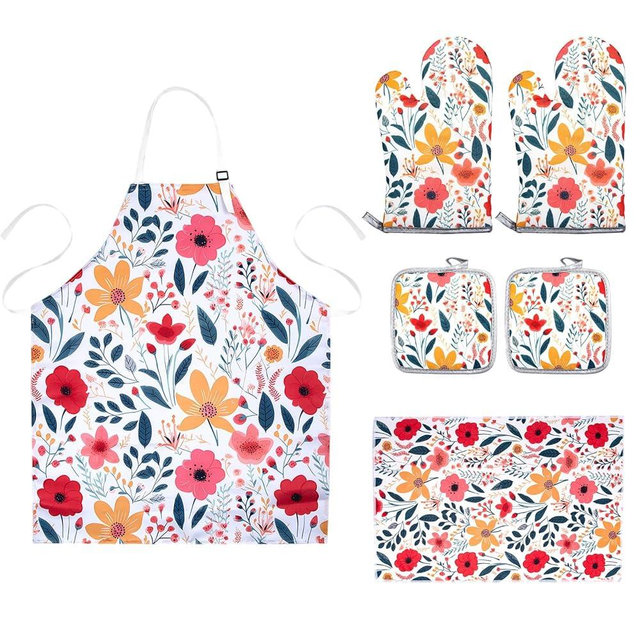 6 Pcs Kitchen Stuff Accessories,Kitchen Oven Mitts and Pot Holders Sets with Microfiber Kitchen Towel and Cooking Kitchen Aprons for Women,Gifts for Women
