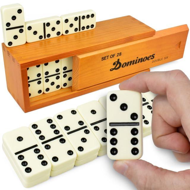 Queensell Jumbo Dominoes Set for Adults and Kids – Domino Set for Classic Board Games – Jumbo Dominoes Double 6 for Travel Games – Dominos Set for Adults 28 Tiles