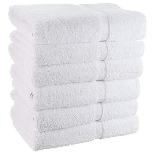 Wealuxe Cotton Bath Towels - 24x50 Inch - Lightweight Soft and Absorbent Gym Pool Towel - 6 Pack - White