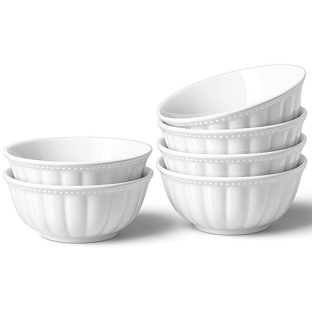 HOMBENE White Porcelain Fruit Bowls, 4.7 Inch Serving Bowls,Ice Cream Bowl, Kitchen Bowl Set, Microwave and Dishwasher Safe, Set of 6