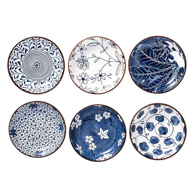Japanese Style Ceramic Dipping Bowls,4 Inch Side Dishes Sauce Dishes for Sushi,Snack and Soy,2.5 Oz Blue and White Pinch Bowls for Kitchen Prep - Set of 6(4 inch)