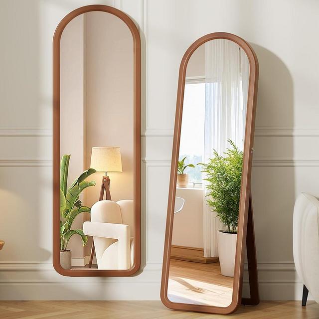 dnbss 63x18 Arched Full Length Mirror with Solid Wood Frame, Wooden Floor Mirror with Stand, Leaning/Hanging Full Body Mirror, Full Size Wall-Mounted Mirror for Bedroom Living Room Cloakroom (Walnut)
