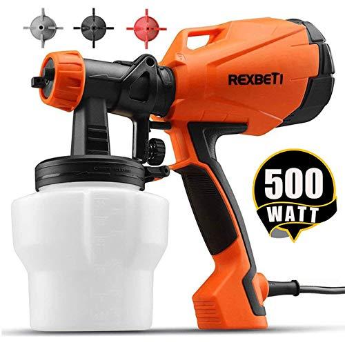 REXBETI Ultimate-750 Paint Sprayer, 500 Watt High Power HVLP Home Electric Spray Gun, 3 Nozzle Sizes, Lightweight, Easy Spraying and Cleaning