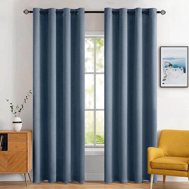 MIULEE Room Darkening Curtains Thermal Insulated Black Out Drapes Solid Window Treatment Grommet Light Blocking Blackout Curtain for Living Room Bedroom 2 Panels Set 52 x 84 inch Length Stone Blue