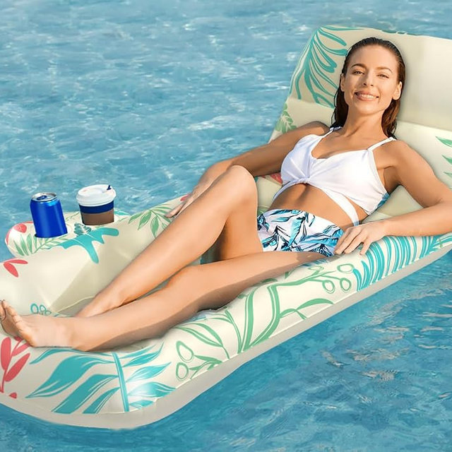 Jasonwell Inflatable Pool Float Adult - Pool Floaties Lounger Floats Floating Chair Raft with Adjustable Backrest Cup Holders Water Floaty Lake Lounge Tanning Floats Beach Party Toys for Adults