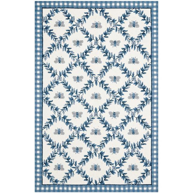 6'X9' Bee Hooked Area Rug Ivory/Blue - Safavieh