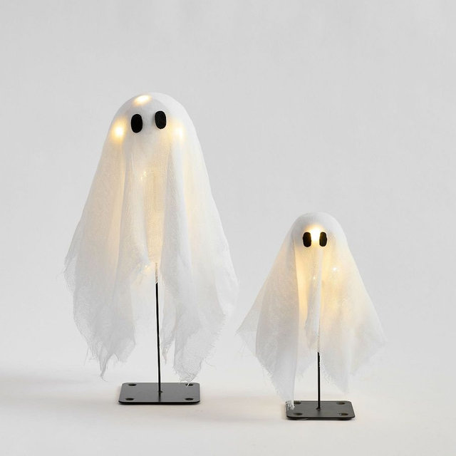 Lit Tabletop Ghosts, White, Set of 2