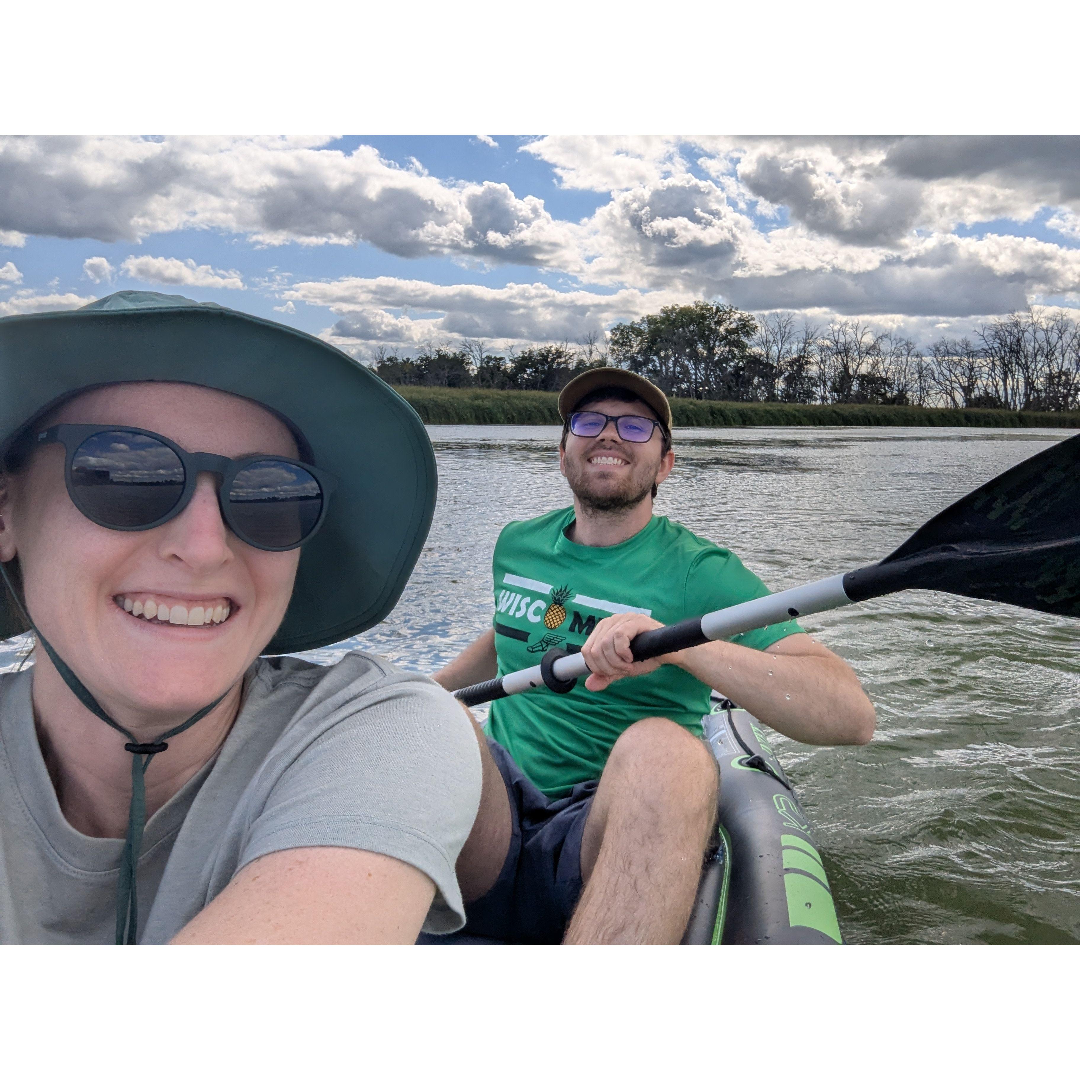 A tandem kayak adventure on the Yahara River.