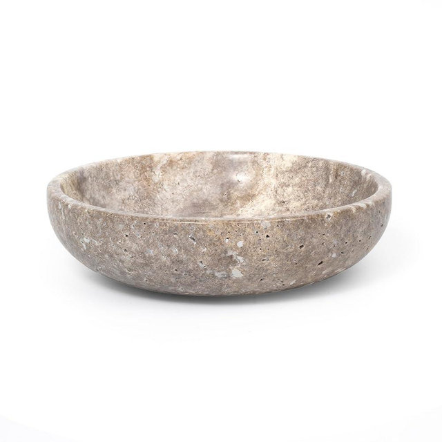 Shelf & Nook Travertine Decorative Bowls for Home Decor. Key Bowl for Entryway Table in a Choice of 3 Colors. (Silver-Gray)