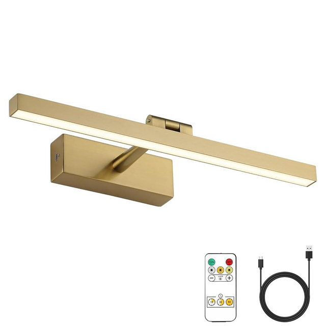 Joosenhouse Battery Operated Picture Light Wireless Gallery Light with Remote Control Rechargeable Wall Lights Brass 15.35" Dimmable and Timed Off Wall Sconce Light