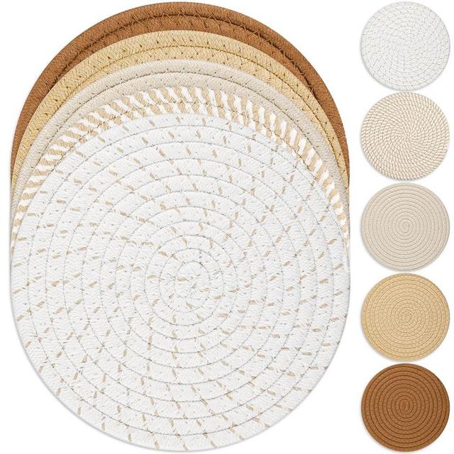 Tidponra Trivet Mats Set for Hot Dishes, 5 Heat Resistant Pot Holders Kitchen Counter, Table, Home Essentials, Anti Stain Hot Pads Plate Mats for Hot pots and Pans, 7 Inches(Brown)