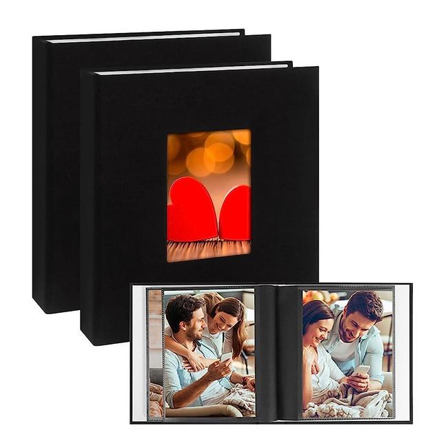 Photo Album 5x7 2 Pack, Small 5x7 Photo Album Linen Cover Hold 72 Photos with Front Window, 5x7 Photo Album Book for 5x7 Pictures Artwork Drawings or Wedding Kids Family Baby Pictures (Black)