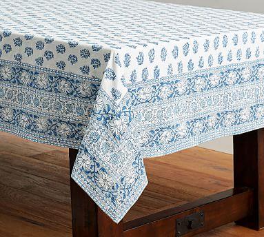 Block Print Tablecloth, Blue Floral