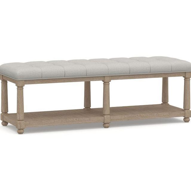 Berlin Upholstered Bench, Seadrift Frame, Heathered Chenille Pebble