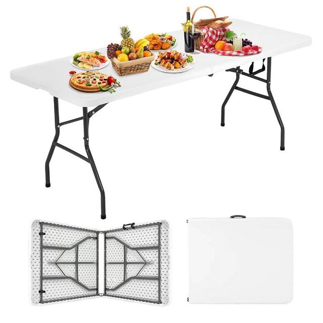 Folding Table 6FT Portable Heavy Duty Plastic Camping Table Foldable Table Plastic Dining Table Indoor Outdoor for Camping, Picnic and Party, White