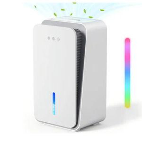 Teendow - Portable Dehumidifier for Basement & Home, Up to 1000 Sq.Ft, Drain Hose, Aromatherapy, 7-Color Light, Quiet Mode - White