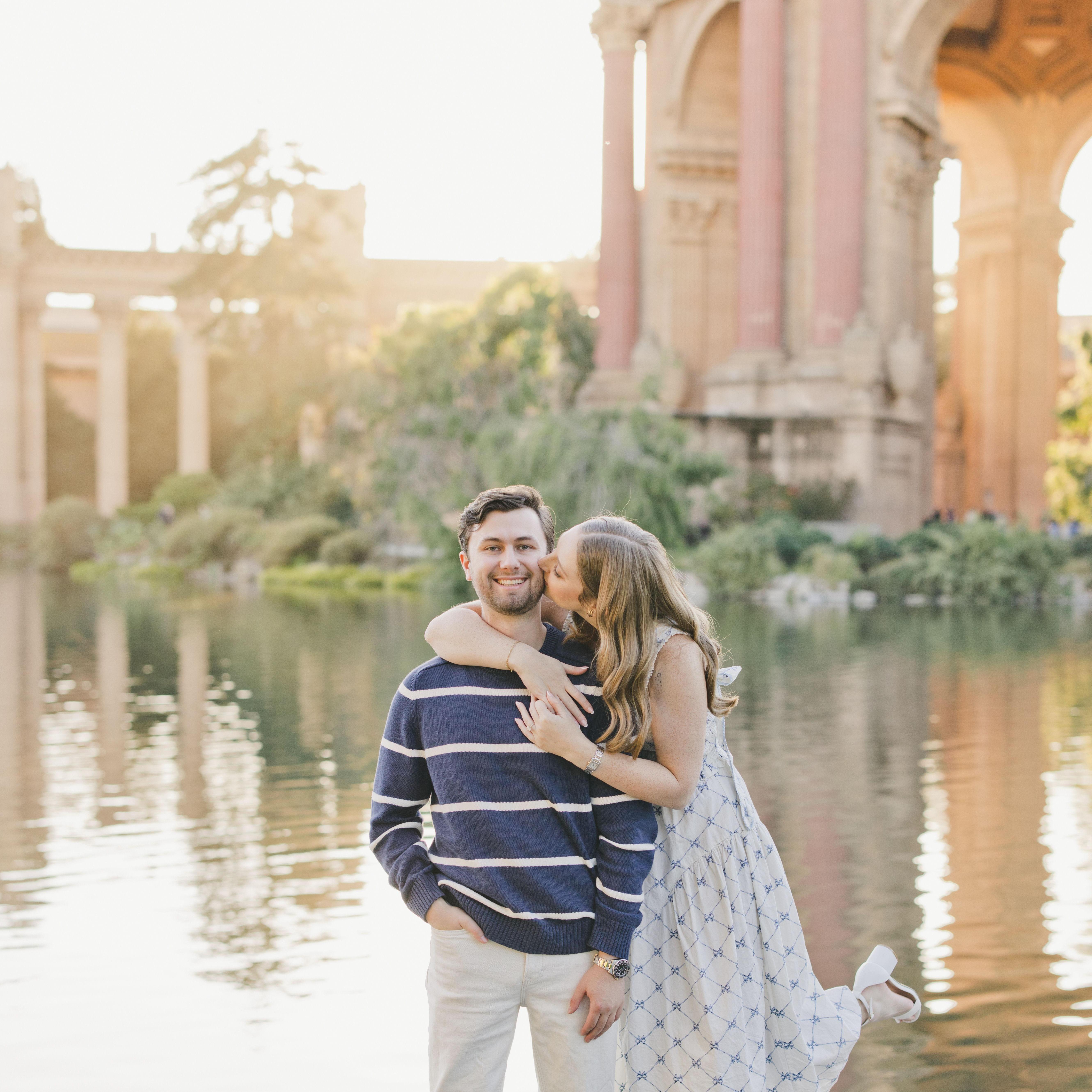 A photo from our engagement shoot at the Palace of Fine Arts