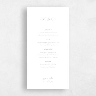 Navy Blue Wedding Menu - Bayway Letterpress