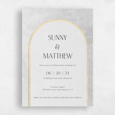 Stone Gray, Grey Wedding Invitation - Dorado Arch Foil