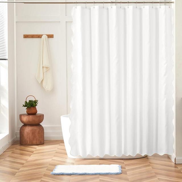 Ohocut White Scalloped Shower Curtain, Double-Side Print, Cute Aesthetic Pretty Preppy Scalloped Edged Shower Curtains for Bathroom 72’’x72’’