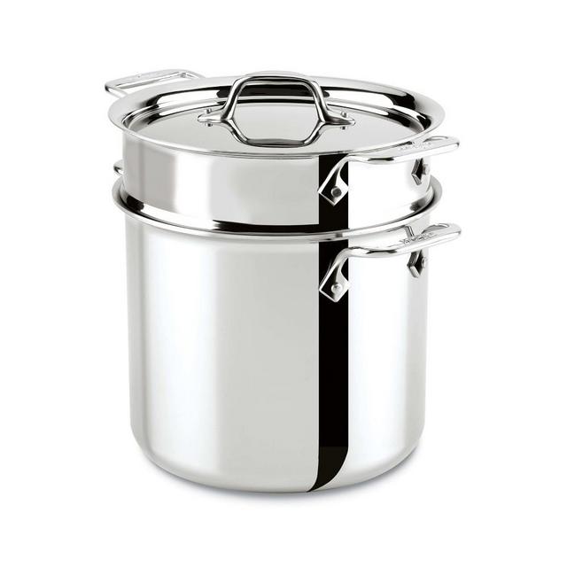 All-Clad D3 Tri-Ply Stainless-Steel Pasta Pentola with Lid and Insert, 7-Qt.