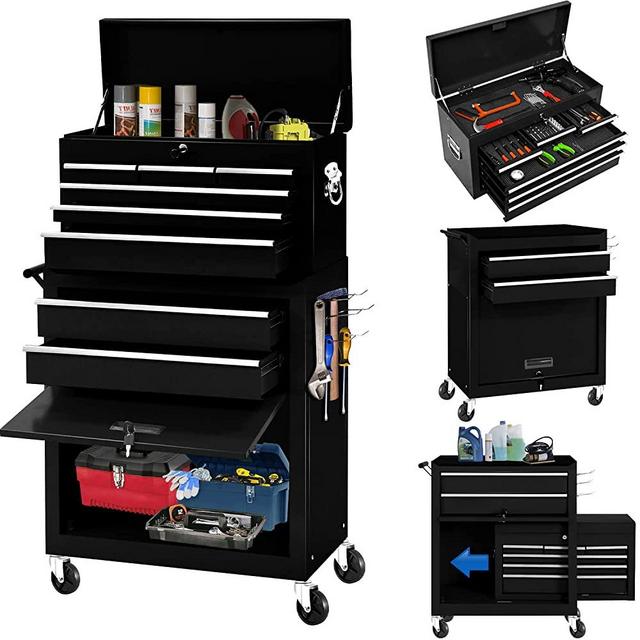 INTERGREAT Rolling Tool Chest with Wheels and 8 Drawers, Detachable Large Toolbox Cabinet with Lock for Garage, Locking Mechanic Tool Cart with Black Liner for Warehouse, Workshop, High Capacity