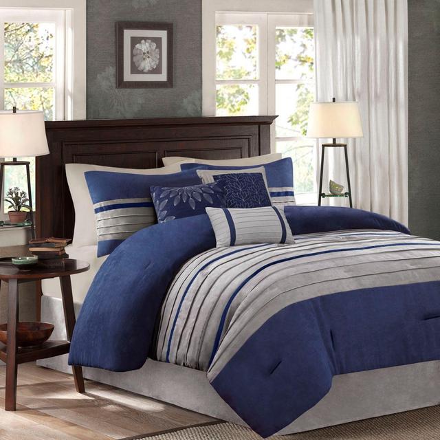 Madison Park Palmer 7-Piece Queen Comforter Set in Blue