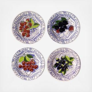 Oiseau Blue Fruits Dessert Plate, Set of 4