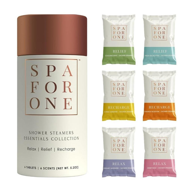 Spa For One Aromatherapy Shower Steamers - Pack of 6 with Natural Essential Oils. Relaxation and Luxury Self Care Birthday Gifts for Women and Men
