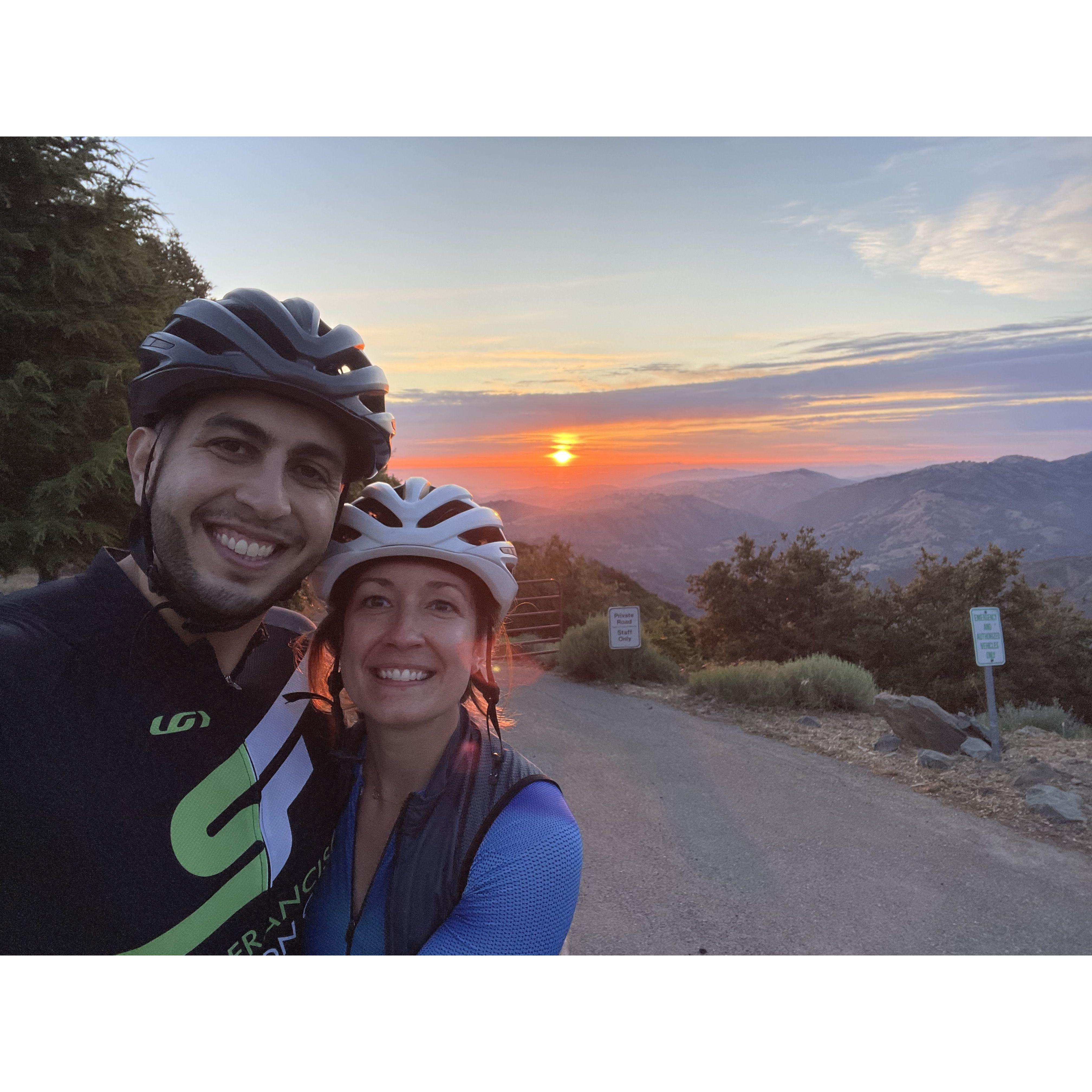 Omar just finished the triple mountain challenge and Debbie joined for the last of the ~6k ft elevation mountain climbs in the bay area.