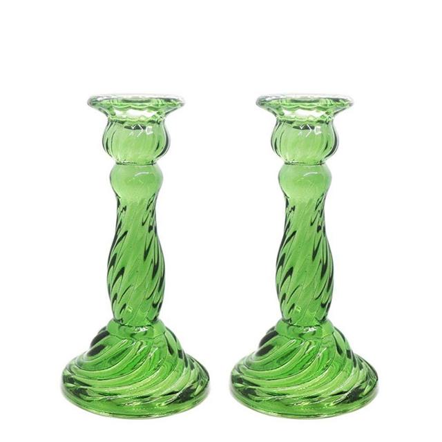 KiaoTime Vintage Glass Candlesticks Candles Holders Candelabras Wedding Celebration Centerpiece Taper Candles Holder 6.4" Tall, Pack 2