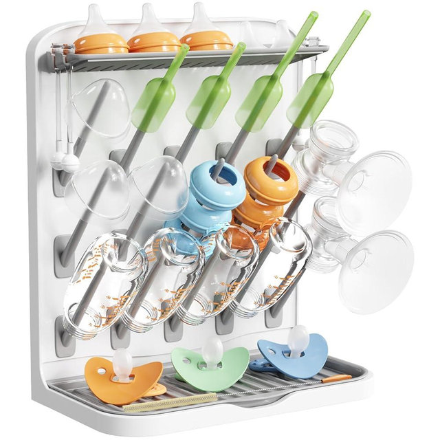 Lifewit Large Baby Bottle Drying Rack, 15 Hooks Vertical Rack Dryer with Removable Pacifiers Box, Drip Tray, Space Saving Countertop Holder Organizer for Weighted Straws, Pump Parts