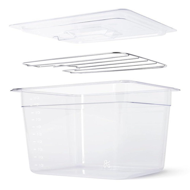 Greater Goods Sous Vide Container 12 Qt with Stainless Steel Rack, and Lid,(Clear)