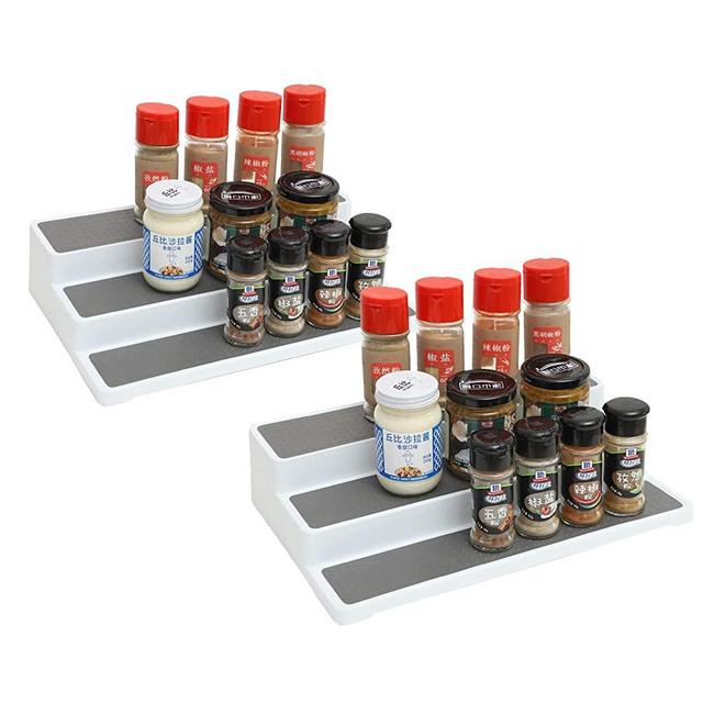YCOCO 3-Tier Spice Rack Step Shelf Cabinet Non Skid Kitchen Organizer Waterproof 2 Pack