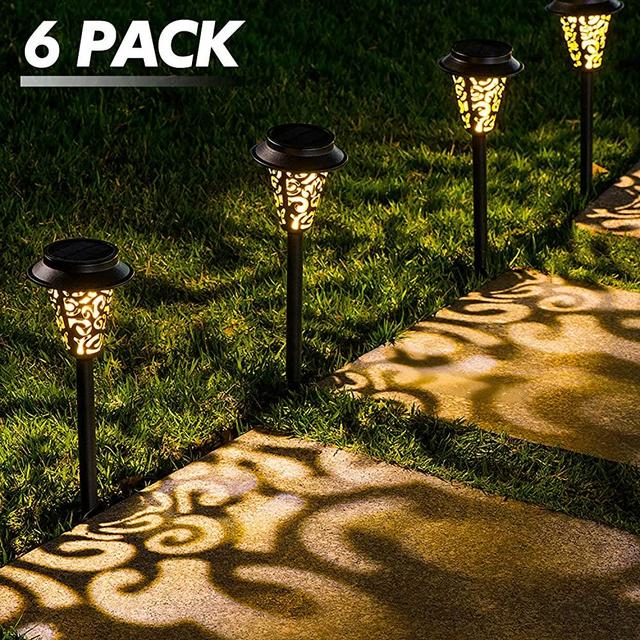 LeiDrail Solar Pathway Lights Outdoor Garden Path Light Warm White LED Black Metal Stake Landscape Lighting Waterproof Decorative for Yard Patio Walkway Lawn In-Ground Spike - 6 Pack