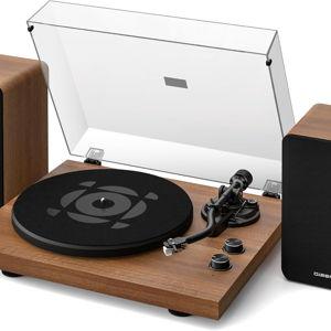 QLEARSOUL SoulBox S1 Vinyl Record Player with Stereo Speakers, Turntable with Built-in Preamp, S-Shaped Tonearm, 33/45 RPM - Walnut