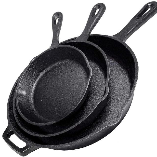 Simple Chef Cast Iron 3 Piece Bundle - 8", 10" and 12" Cast Iron Skillets