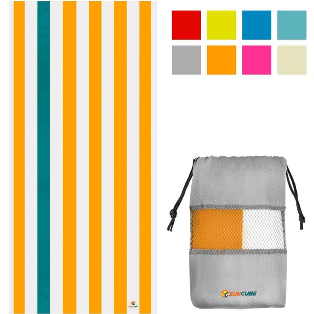SUN CUBE Microfiber Beach Towel, Quick Dry Sand Free, Lightweight Compact Travel Swim Pool Camping Packable Adults