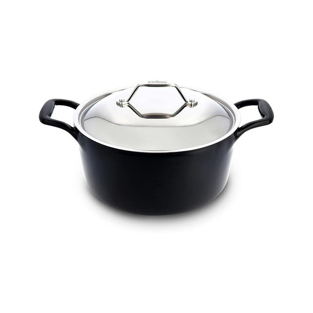 All-Clad Cast Iron Stockpot, 6 Qt Enameled Cast Iron Dutch Oven with Lid, Grill, Oven Safe up to 650F, Pot Compatible with All Stovetops (Gas, Electric & Induction), Easy-Clean, Cookware, Black