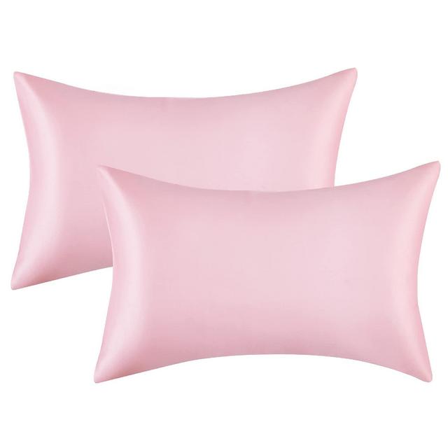 Bedsure Satin Pillowcase for Hair and Skin Queen - Pink Silk Pillowcase 2 Pack 20x30 inches - Satin Pillow Cases Set of 2 with Envelope Closure