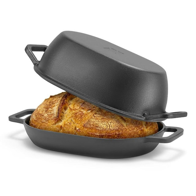 Northriver Casting 12"x8" Oval Cast Iron Dutch Oven for Bread Baking，Pre-Seasoned Combo Cooker with Lid, Perfect for Sourdough, Artisan Loaves & Family Meals,5 Qt