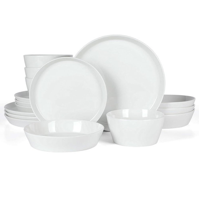 Martha Stewart Selma Chip & Scratch Resistant Dinnerware Set, Plates and Bowls Dishes Set, White